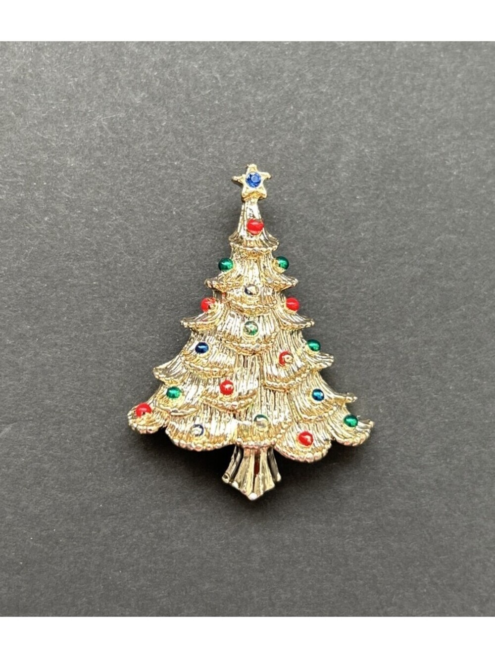 Vintage Gerrys Brooch Christmas Tree Gold Tone Textured Metal Multicolor Enamel